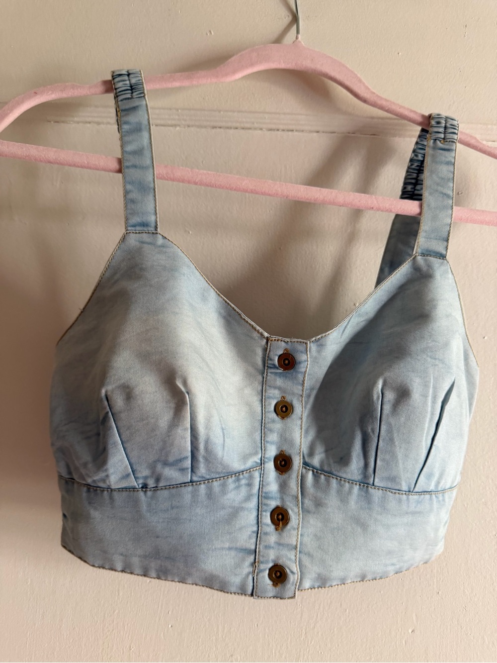 Light Blue Denim Button-Front Crop Tank Top
